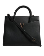 Versace Black Large Leather Top Handle Shoulder Crossbody Bag