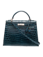 Hermès Shiny Porous Blue Crocodile Kelly (Authentic Pre-Loved)