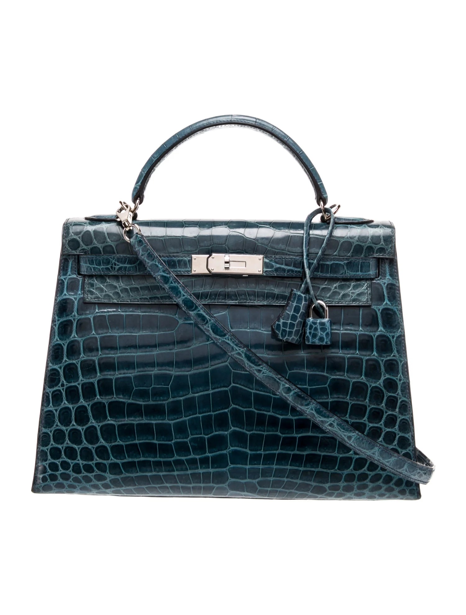 Hermès Shiny Porous Blue Crocodile Kelly (Authentic Pre-Loved)