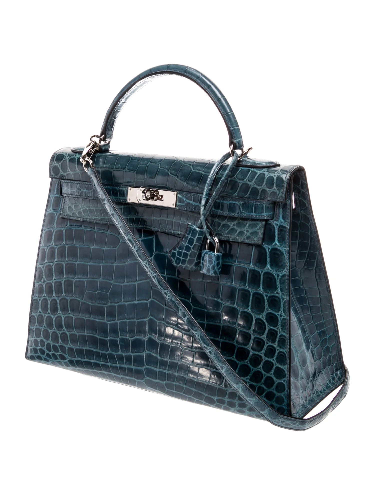 Hermès Shiny Porous Blue Crocodile Kelly (Authentic Pre-Loved)