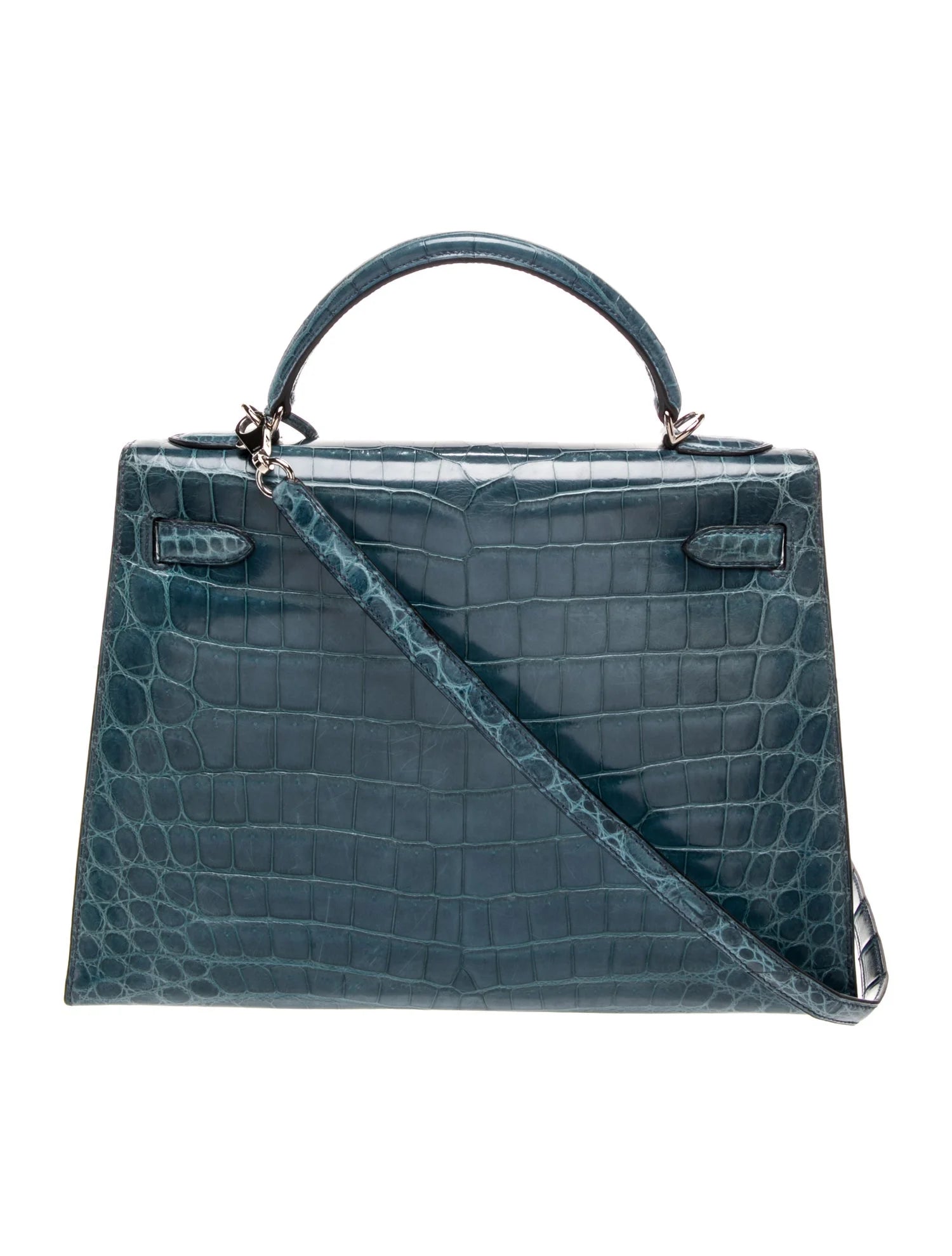 Hermès Shiny Porous Blue Crocodile Kelly (Authentic Pre-Loved)