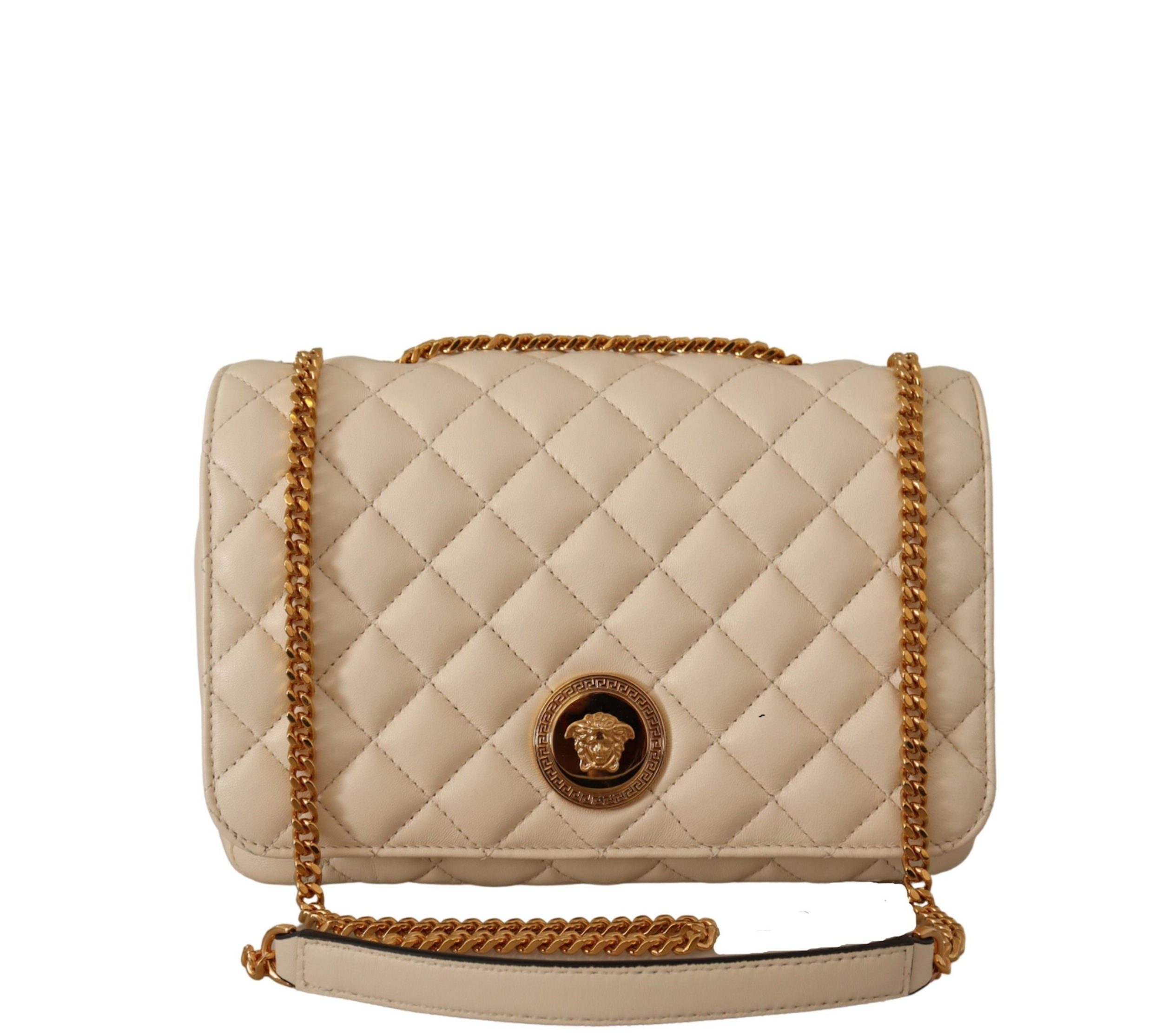 Versace Elegant White Nappa Leather Shoulder Bag