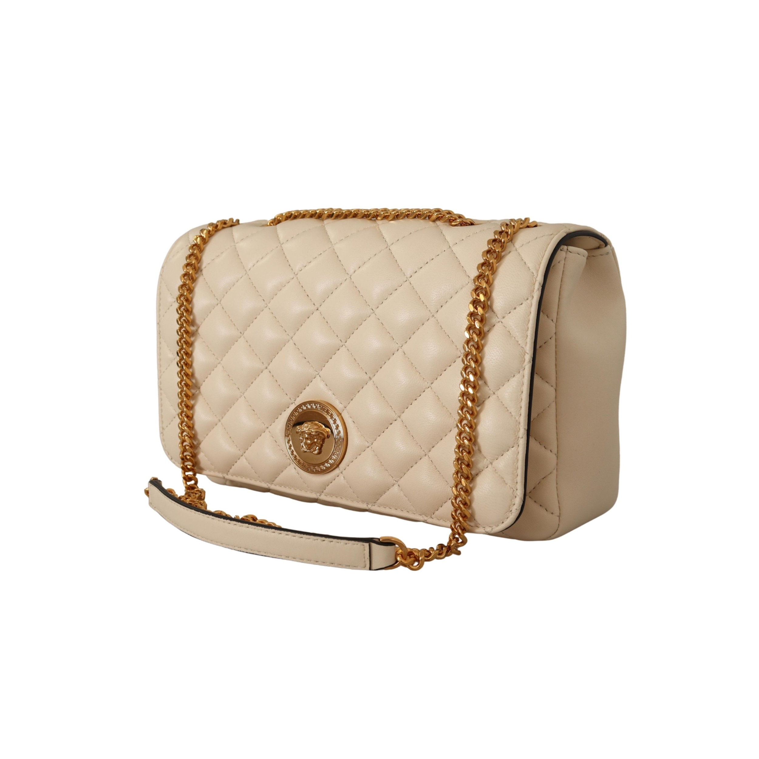 Versace Elegant White Nappa Leather Shoulder Bag